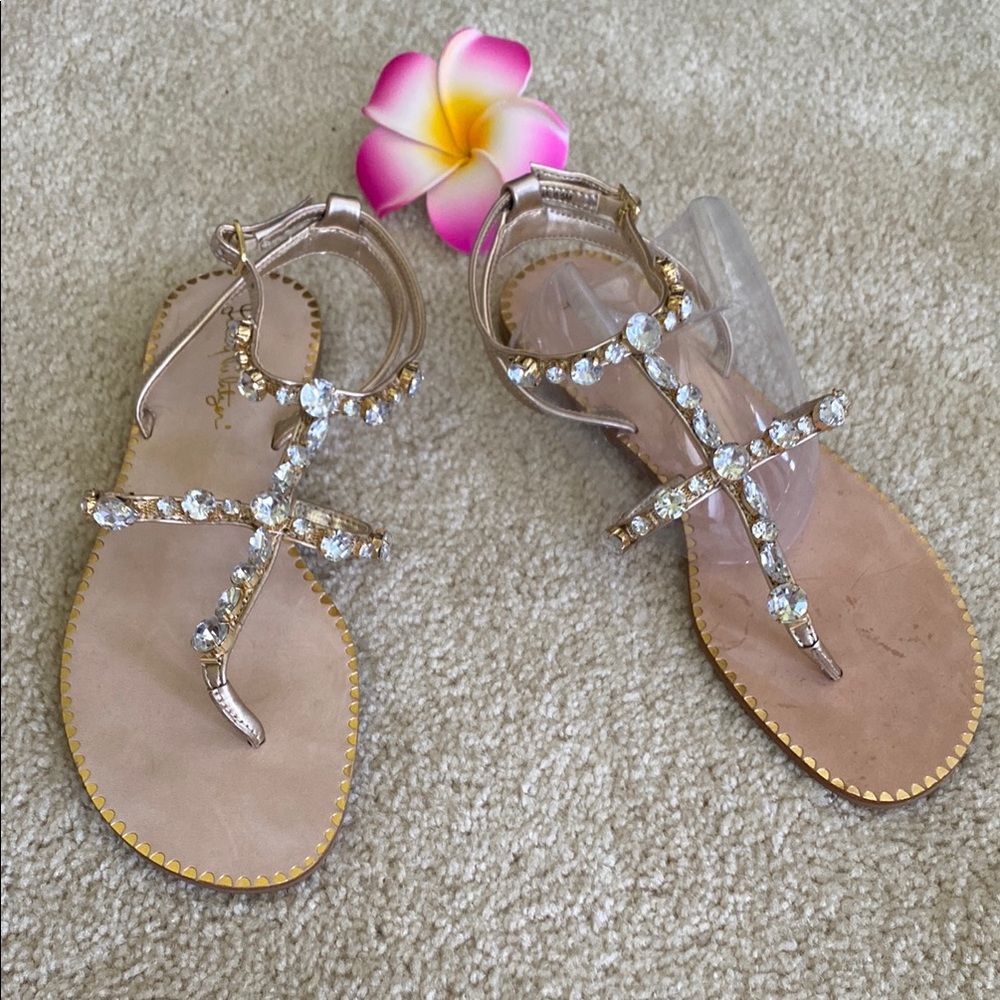 Elegant Lilly Pulitzer gold rhinestone Abbi Sandals, 6.5, NWT